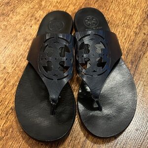 Tory Burch Black Leather Logo Thong Sandals